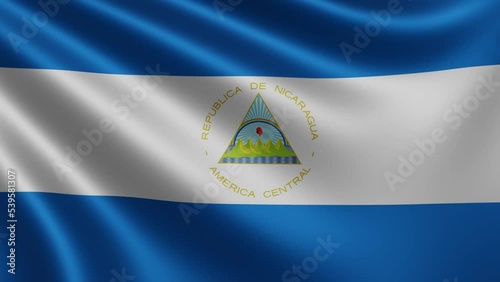 Nicaraguan flag in the wind close-up, the national flag of Nicaragua flutters in 3d, in 4k resolution. High quality 4k footage photo