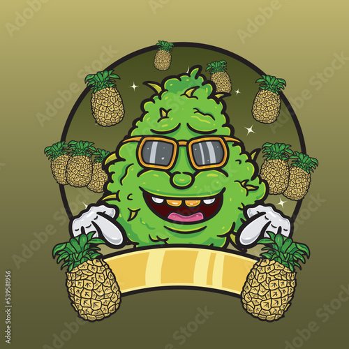 Pineapple Flavor with Weed Mascot Cartoon. Weed Design For Logo, Label and Packaging Product.