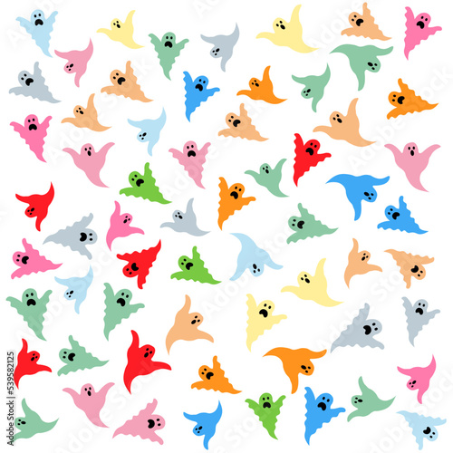 Colorful ghosts pattern on white background