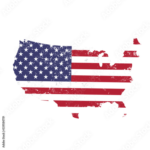United States of America silhouette with national flag, USA map