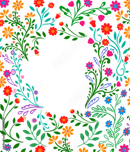 Day of dead Dia de Muertos ornamental frame with flowers. Mexican Halloween poster. Fiesta, party flyer, funny greeting card