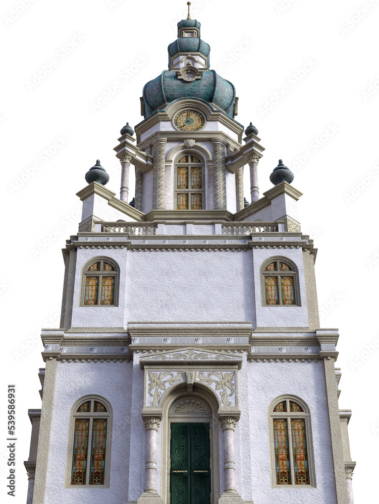 Fototapeta premium 3D rendered Old Fantasy Town Hall Building on Transparent Background - 3D Illustration