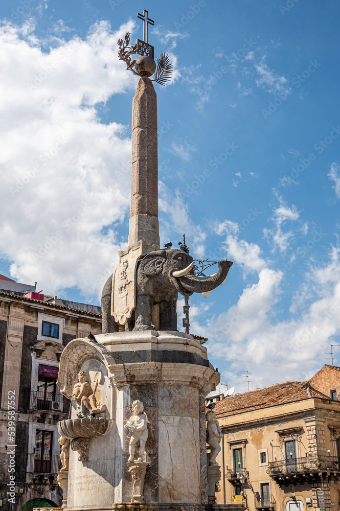 The elephant statue named Liotru which supports an Egyptian obelisk and which is the symbol of Catania