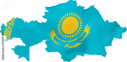 Kazakhstan map with waving flag.