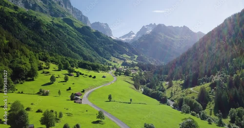 Aerial View of Swiss Mountain Pass in Susten, Switzerland Aerial View of Swiss Mountain Pass in Susten, Switzerland