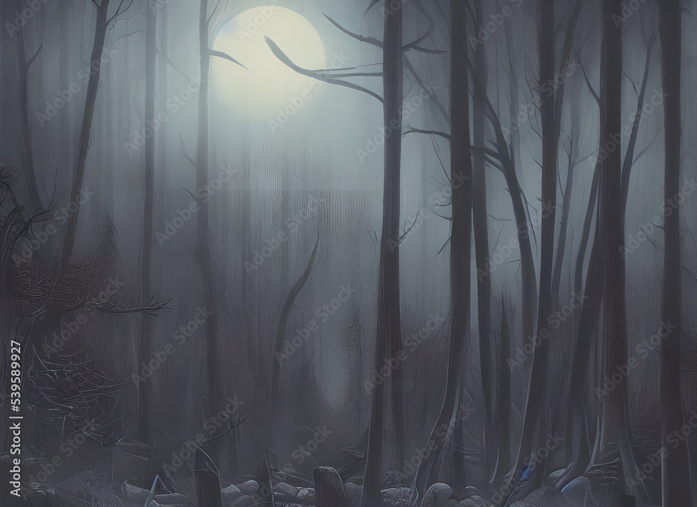 Obraz premium Forest Blue Fog Foggy Sunrise Wood Night Sunlight Landscape Fantasy Sun Leaf Green Light Dark Morning Autumn Misty Woodland Mist Nature Tree Trees Woods Magic