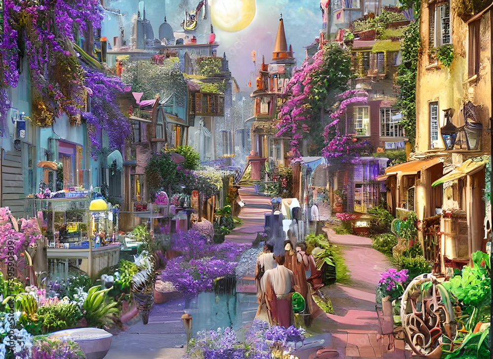 Fototapeta premium Europe Cemetery House Christmas Flowers Tree Red City Market Light Architecture Lights Old Night Winter Building Town Street Holiday