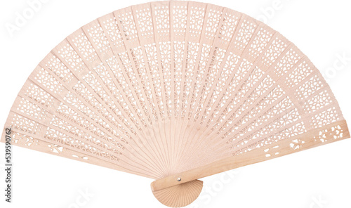 Wooden oriental fan isolated on white background