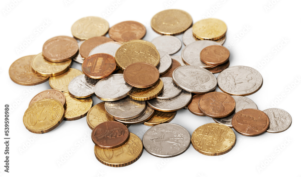 Golden coins on a white background Golden coins on a white background
