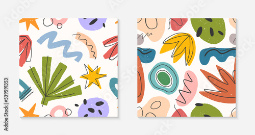 Childish abstract seamless patterns.Colorful hand drawn organic shapes lines doodles and elements.Vector trendy designs for prints flyers banners fabric invitations branding covers and more.
