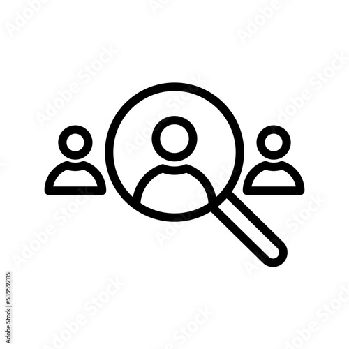 Icono de lupa buscador. Buscar persona, contacto, usuario. Investigación de datos personales. Ilustración vectorial