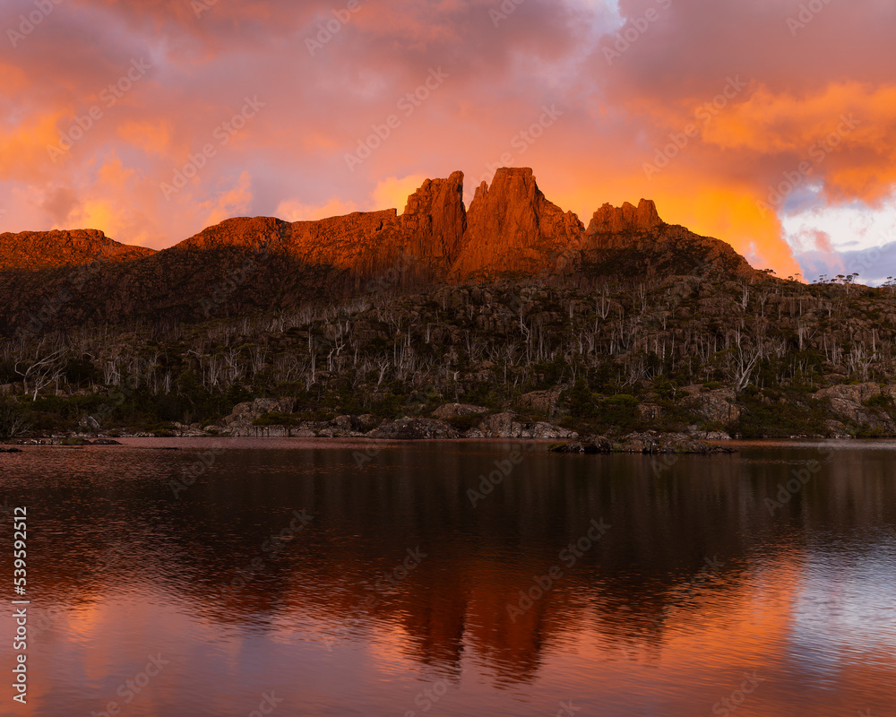 close view of mt geryon during sunset at the labyrinth in cradle mountain-lake st clair national park