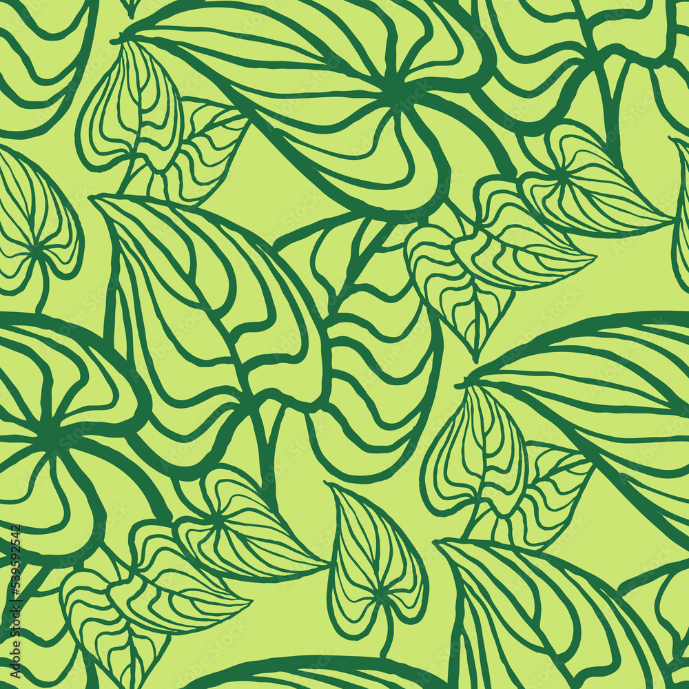 Nature seamless vector pattern with hand drawn twig, tree branch with leaves, tropical summer time. Ecological rural theme for poster print, wrapping paper, wallpaper, clothes textile, fabric design.