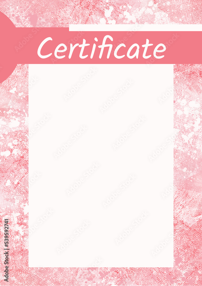 Certificate templatefor business design. Watercolor abstract frames, pink gradient texture. Certificate, diploma for printing