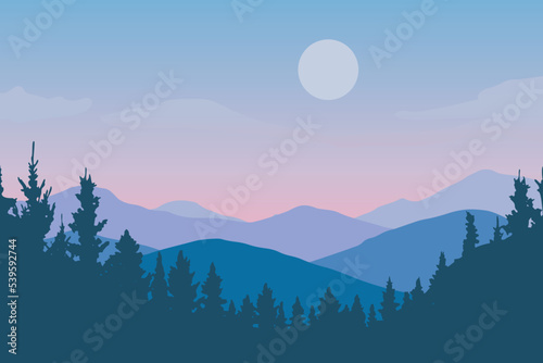 mountain scenery silhouette forest background © Sabavector