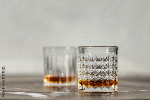whisky glass drink front view with sun light