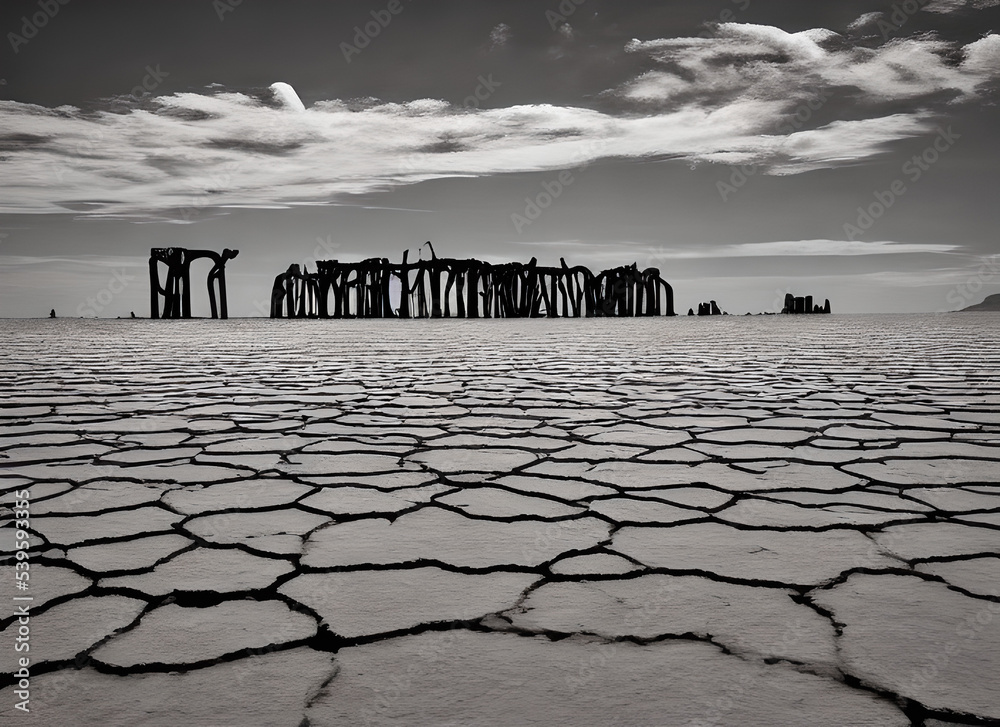 Fototapeta premium Beach Earth Cracked Dry River Crack Desert Land Salt Sun Water Mud Sky Ground Sunset Soil Landscape Nature Drought Arid Heat Lake Summer Sea Clouds