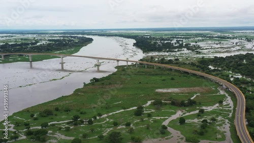 Flooded area around the Roncador bridge as a result of the overflow of the Magdalena River. Colombia. photo