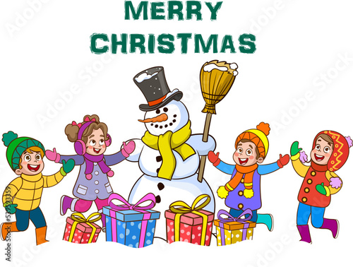 Children Celebrating New Year And Christmas