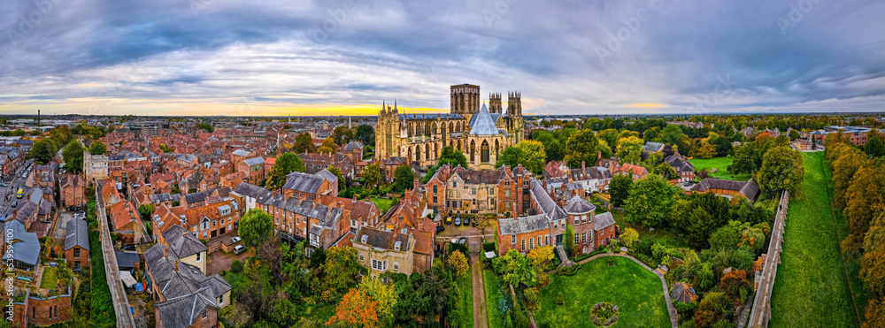 Aerial view of York minster in England