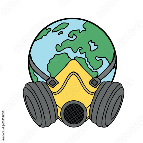 Our earth with a gas mask. Apocalypse. Isolated vector graphic.