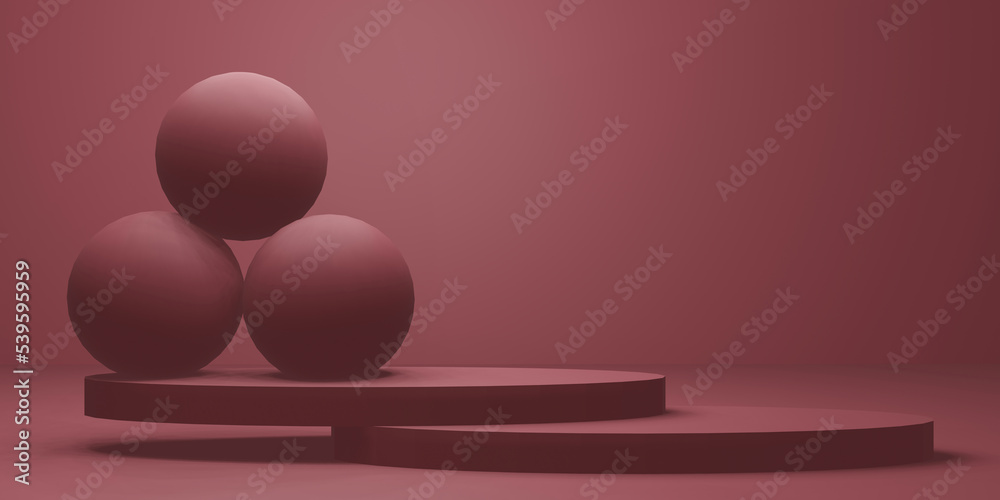 podium with geometric balls for advertising fashion cosmetics mockup with copy space  on pink background 3d render