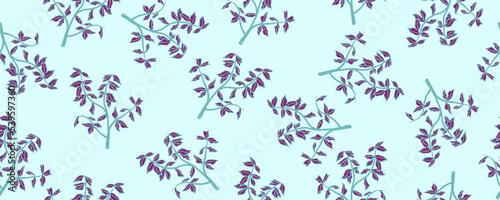 green stem and purple leaf herb seamless pattern wallpaper background header