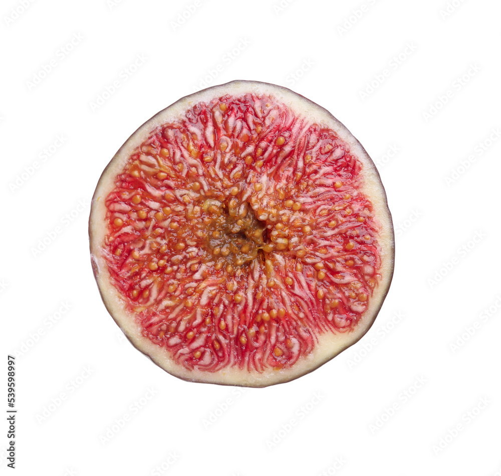 Half of fresh ripe fig isolated on white Half of fresh ripe fig isolated on white