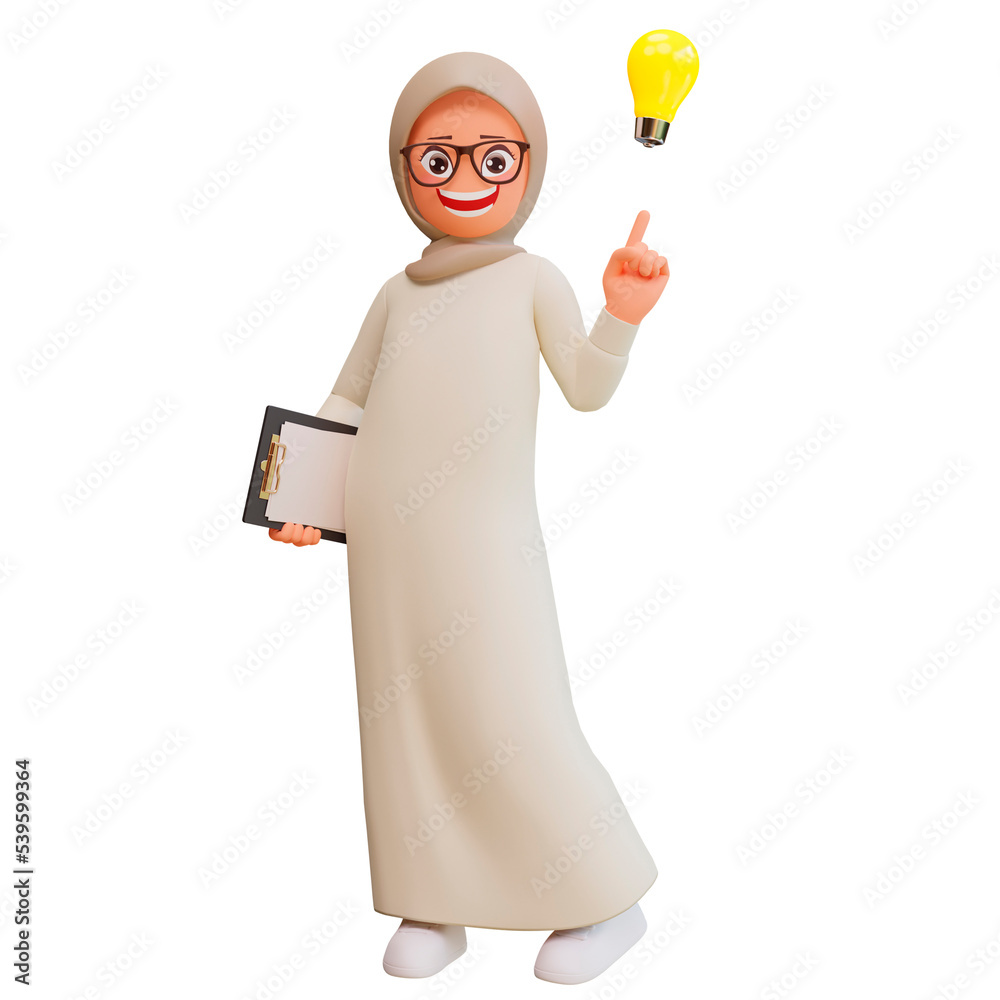 muslim woman get idea 3d cartoon illustration muslim woman get idea 3d cartoon illustration