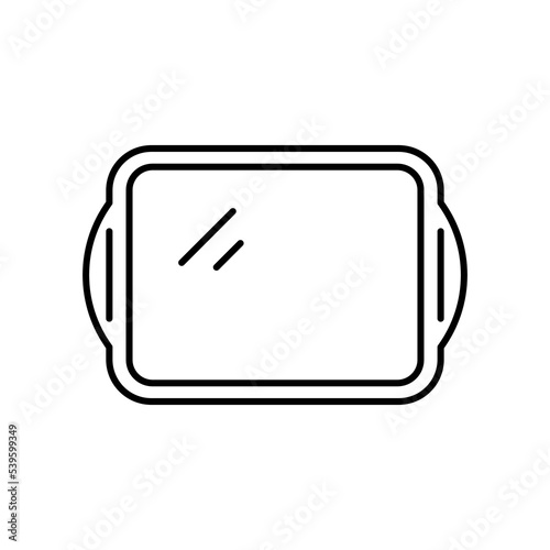 Top view of square tray vector black icon. EPS 10. Baking dish, sheet symbol.... Empty baking tray.. isolated on white.. Kitchen accessories with.... Handles. Metal. Illustration home cooking tools