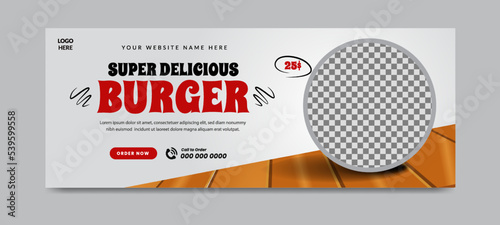 Delicious food menu social media cover timeline template with wooden floor