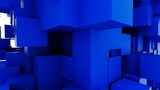 A set of many blue cubes that are collapsing under white lighting background. Conceptual 3D CG of blockchain, financial system and personal data analysis.