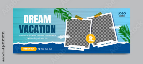 Travel and adventure agency social media timeline cover. Social media web header banner template.