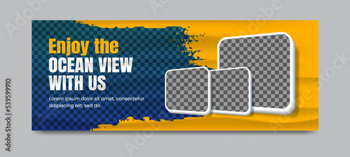 Travel and adventure agency social media timeline cover. Social media web header banner template.