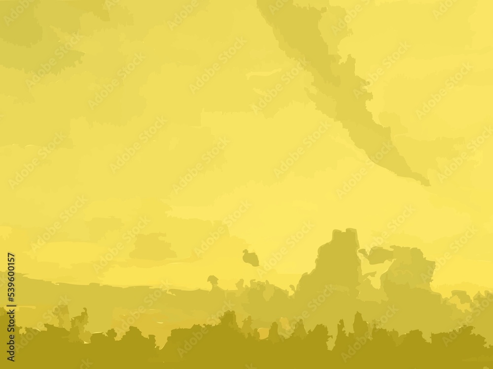Yellow art landscape with trees