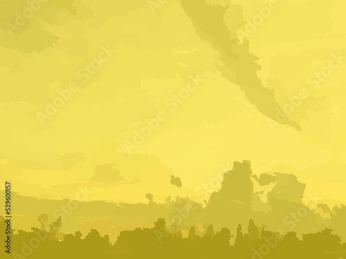 Yellow art landscape with trees