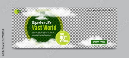 Travel and adventure agency social media timeline cover. Social media web header banner template.
