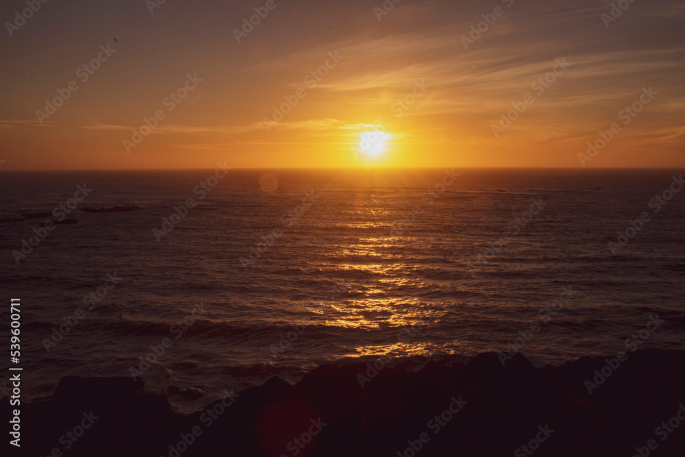 Sun setting over the Oregon Coastline at Devil's Punchbowl Natural Area.  