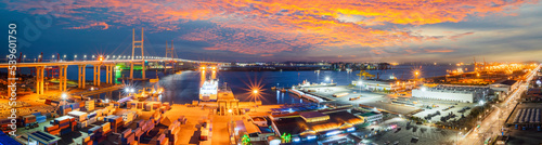 panoramic view,Aerial view of Pyeongtaek Port sunset Sky,South Korea photo