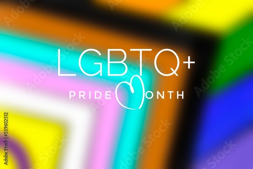 Drawing of rainbow colours with texts 'LGBTQ+ Pride Month', concept for respecting and supporting the diversity of LGBTQ+ genders and attend LGBTQ+ celebrations in pride month all over the world.