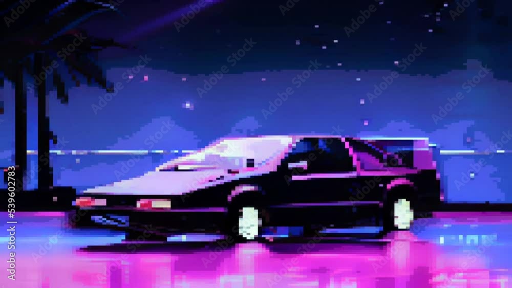 Retrowave Retro Futuristic Car Neon Lights Motion Pixel Art 80s 90s ...