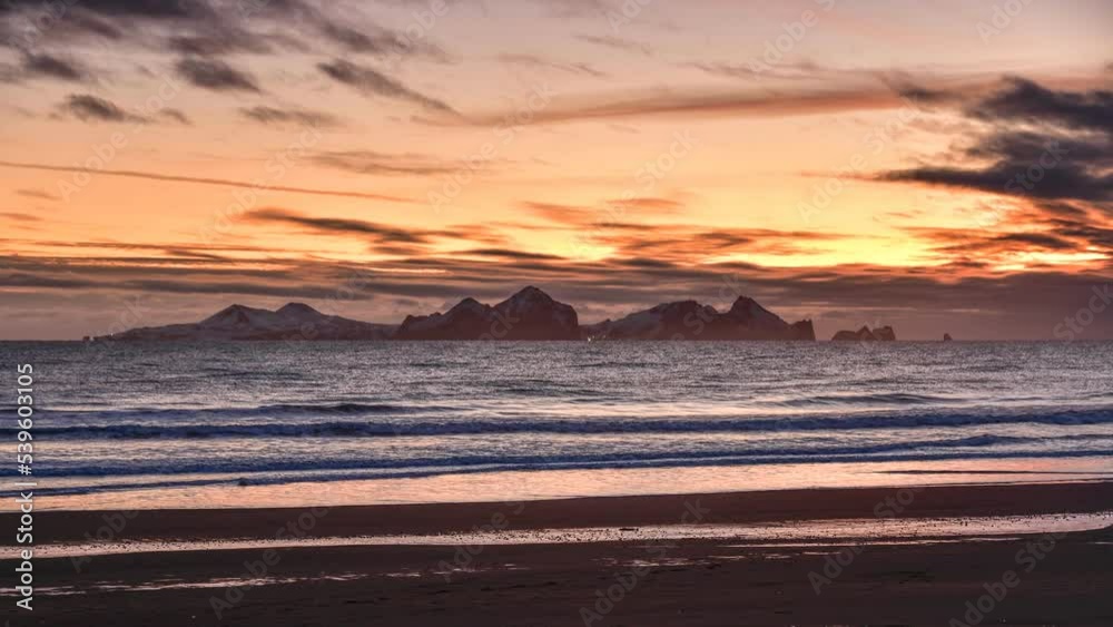 4k Timelapse of Amazing moving ocean waves Sunset - Evening view on Westman Islands sunset sky backrounds