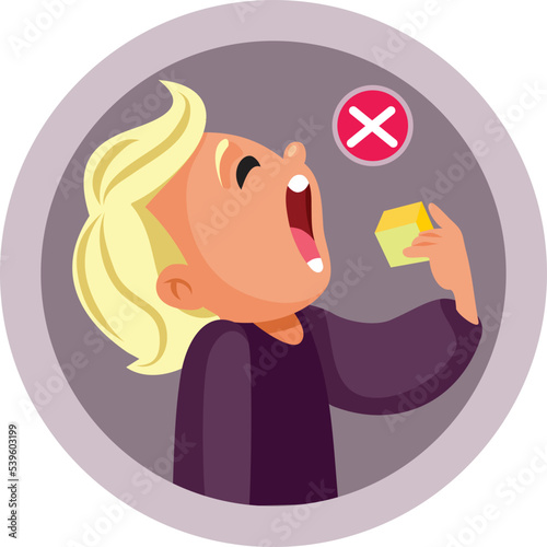 Toddler Boy in Danger of Swallowing a Toy Vector Illustration. Little child displaying risky behavior when left unsupervised
