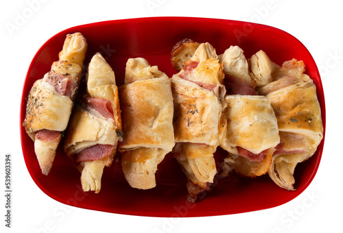 Croissant with cheese and ham. png transparent background photo