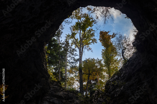 View from bottom of the Cave at The Small Natural Bridge - Rakov Skocian National Park Slovenia photo