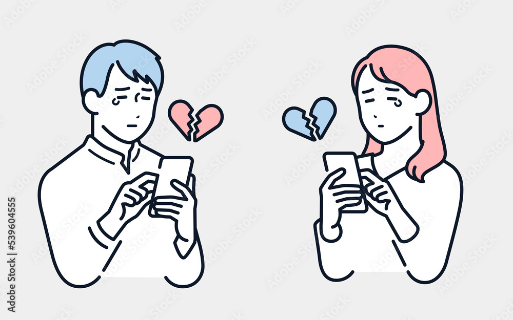 出会いがなくて落ち込む若い男女のシンプルなベクターイラスト素材 出会いがなくて落ち込む若い男女のシンプルなベクターイラスト素材