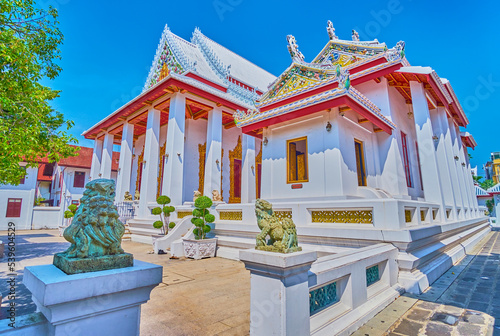 Shrines of Wat Bowonniwet Vihara temple in Bangkok, Thailand photo