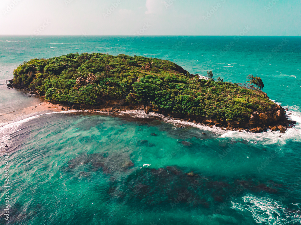 Puerto Rico beautiful landscape island on north side with aqua blue waters known as isla de las palomas