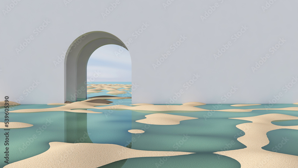 Desert in the room. 3D illustration, 3D rendering	
