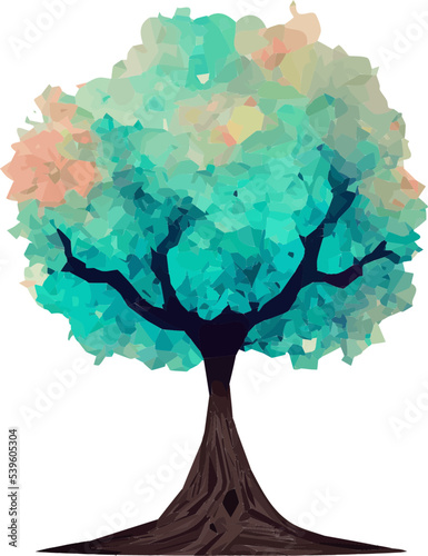 bohdi and samanea saman tree with leaves green yellow orange water colouring vector	
